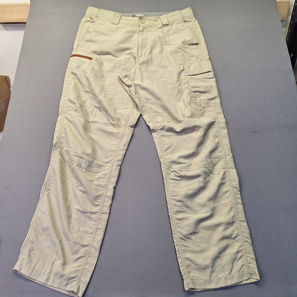 Simms Guide Series Fishing Pants Mens Large Tan Nylon Cargo Hiking Trousers
